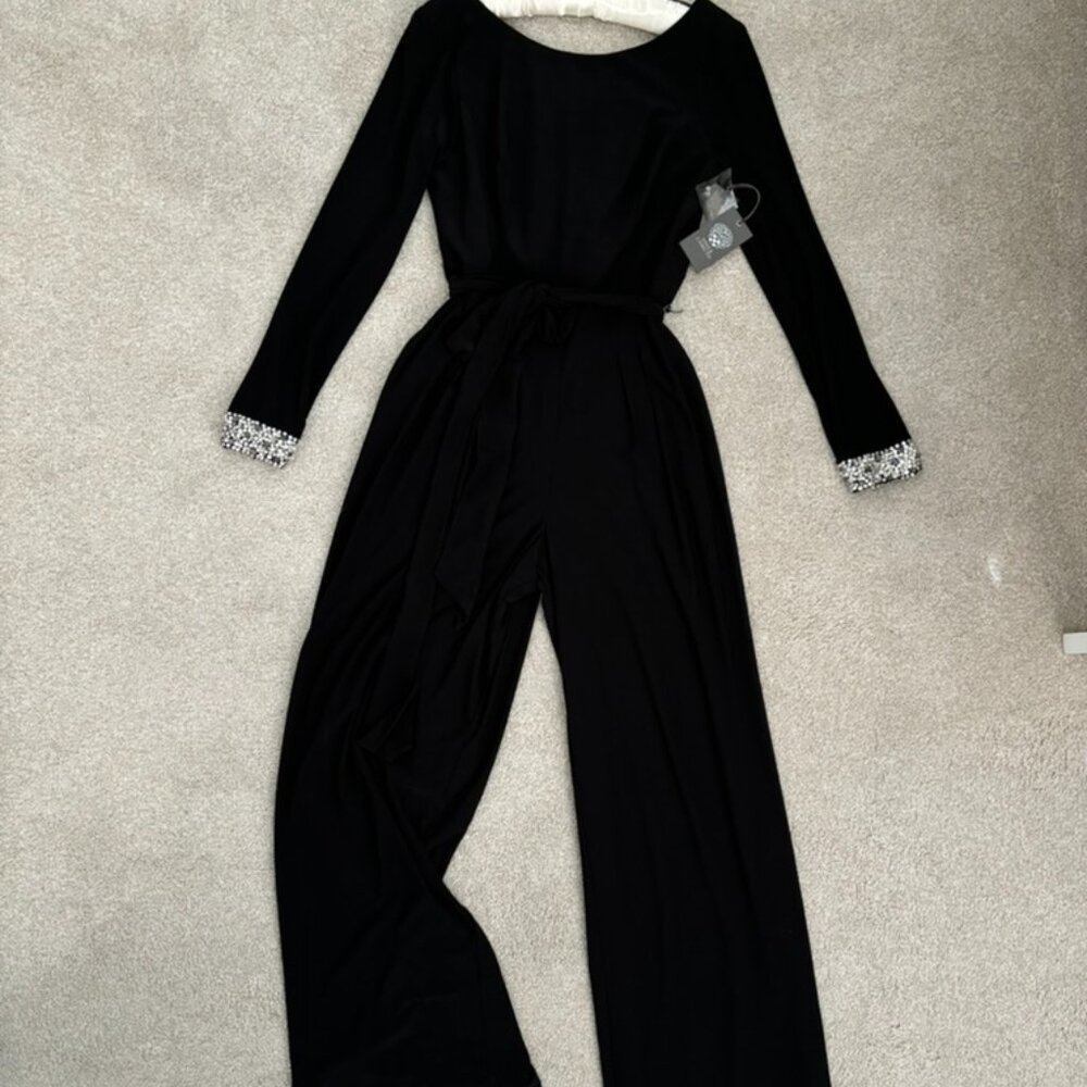 VINCE CAMUTO NWT ELEGANT BLACK RHINESTONE HOLIDAY JUMPSUIT SIZE MED